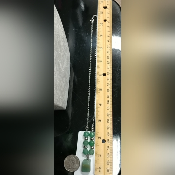 Green Aventurine Necklace Natural Gemstone Pendant Stainless-Steel Chain Beaded - Picture 14 of 17